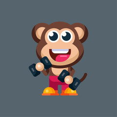 Funny cartoon smiling monkey character flat design illustration mascot logo