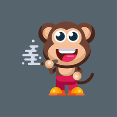 Funny cartoon smiling monkey character flat design illustration mascot logo