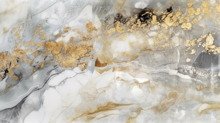 A close up of a marble surface with gold paint. Generative AI stone background