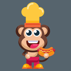 Funny cartoon smiling monkey character flat design illustration mascot logo