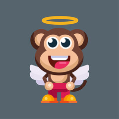 Funny cartoon smiling monkey character flat design illustration mascot logo