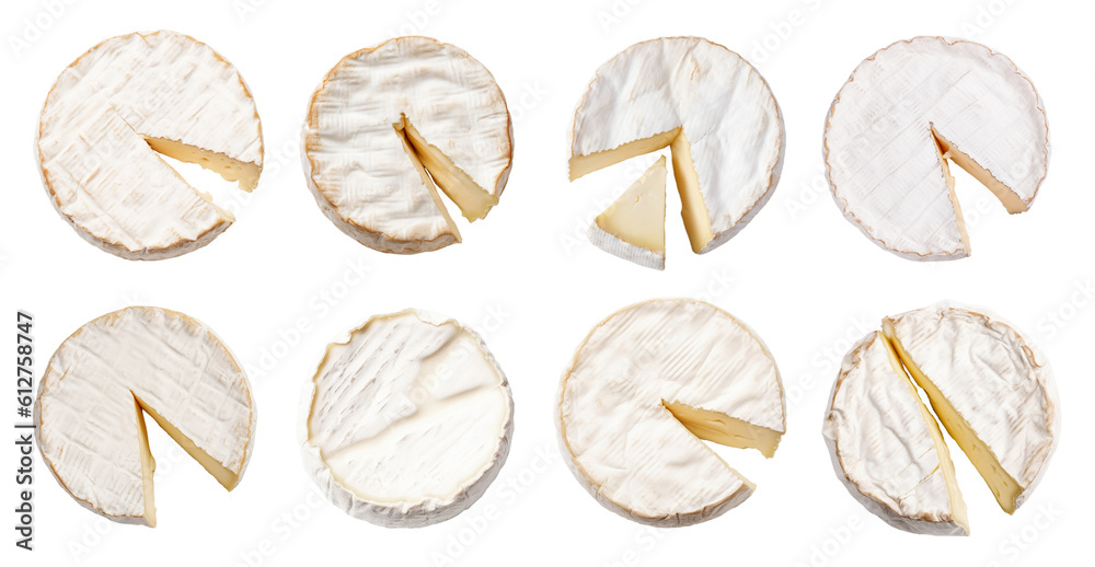 Wall mural set of isolated illustrations of brie cheese. Created with Generative AI	 - Wall murals