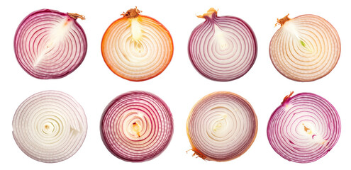set of isolated illustrations of onion slice. Created with Generative AI - obrazy, fototapety, plakaty