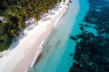 Fototapeta na wymiar Aerial Drone Photo of waves crashing on the beach in Maldives