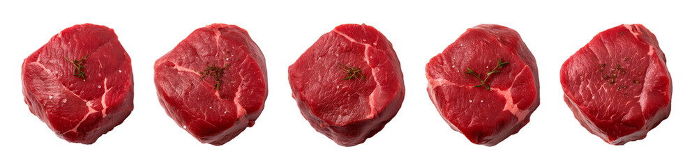 Fototapeta premium set of isolated illustrations of different filet mignon. Created with Generative AI