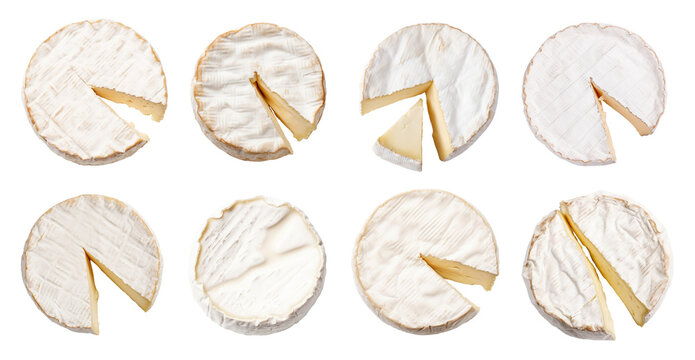 set of isolated illustrations of brie cheese. Created with Generative AI	