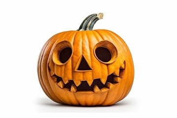 Scary smiles. Evil pumpkin for autumn halloween celebration. Spooky face on white background isolated. Jack o Lantern decoration for funny Generative AI illustrations