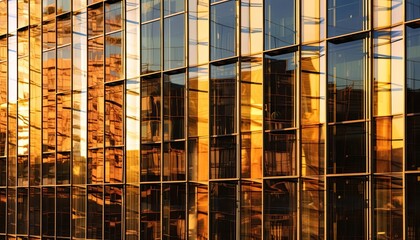Glass reflections on a skyscraper building. Sunlight, glass and metal.