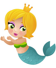 cartoon scene with happy young mermaid swimming isolated illustration for kids