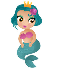 cartoon scene with happy young mermaid swimming isolated illustration for kids