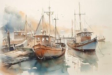 Vintage watercolors of sailboats