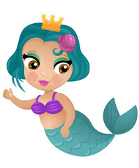 Fototapeta premium cartoon scene with happy young mermaid swimming isolated illustration for kids