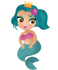 cartoon scene with happy young mermaid swimming isolated illustration for kids