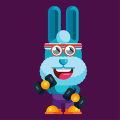 Funny cartoon smiling rabbit character flat design illustration mascot