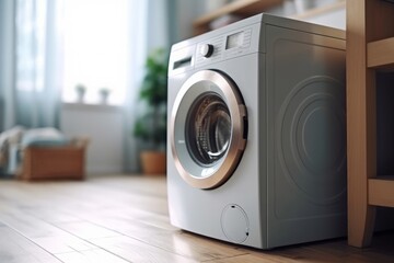 Laundry Basket and Washing Machine. Clean Laundry Routine.