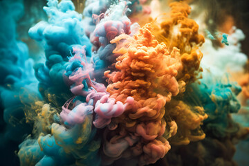 Colorful clouds of ink, paint, smoke or dust. Created with Generative AI technology.