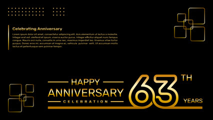 63th year anniversary template design with gold color, vector template illustration