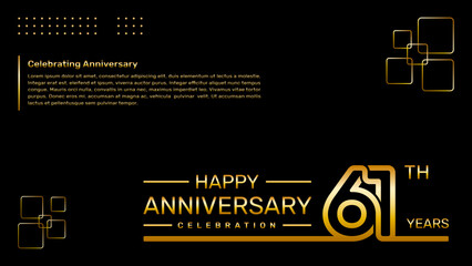 61th year anniversary template design with gold color, vector template illustration