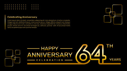 64th year anniversary template design with gold color, vector template illustration