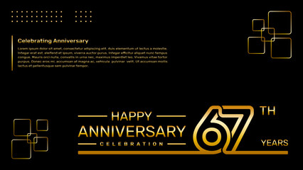 67th year anniversary template design with gold color, vector template illustration