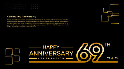 69th year anniversary template design with gold color, vector template illustration