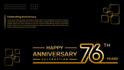 Naklejka premium 76th year anniversary template design with gold color, vector template illustration
