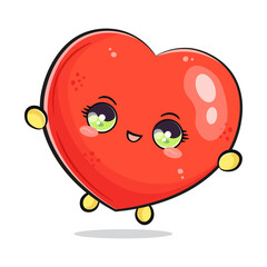 Cute funny jumping Heart shape. Vector hand drawn cartoon kawaii character illustration icon. Isolated on white background. Heart shape concept
