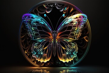 Fototapeta na wymiar Abstract luminous transparent butterfly on black background