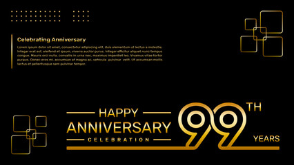 99th year anniversary template design with gold color, vector template illustration