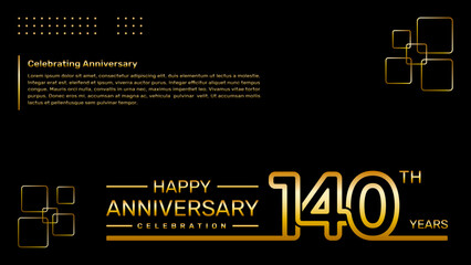 140th year anniversary template design with gold color, vector template illustration