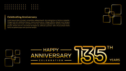 135th year anniversary template design with gold color, vector template illustration