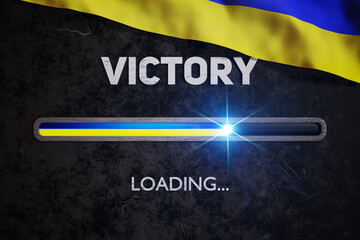 Victory is loading. Flag of Ukraine and progress bar. War in Ukraine. 3D rendered illustration.