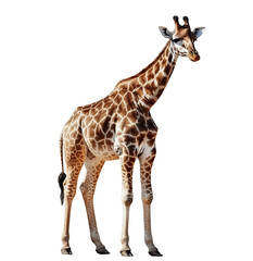 A giraffe isolated on a transparent png white background - obrazy, fototapety, plakaty