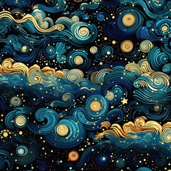An abstract style night sky pattern with stars and waves Generative Ai