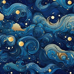 Fototapeta na wymiar An abstract style night sky pattern with stars and waves Generative Ai