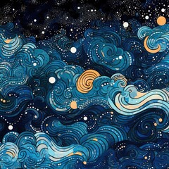 An abstract style night sky pattern with stars and waves Generative Ai