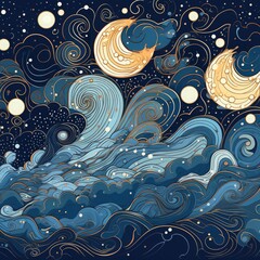An abstract style night sky pattern with stars and waves Generative Ai