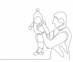 Continuous single drawn one line dad holding baby by hand. Laugh together with baby. Happy playing with his baby. parents day vector.