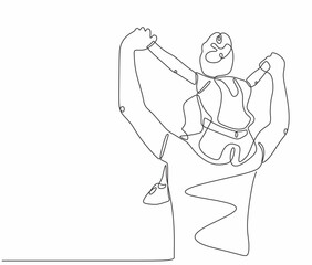 One line drawing of father and daughter in flying plane action pose. Parents and father day single line art vector illustration