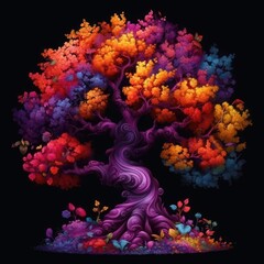 Fototapeta na wymiar A tree surrounded by many different colors Generative Ai