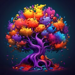 A tree surrounded by many different colors Generative Ai