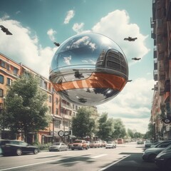 A modern air vehicle in the city Generative AI