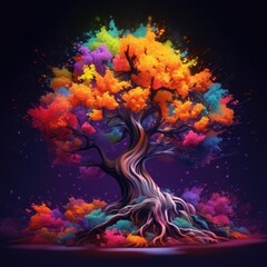 Obraz na płótnie Canvas A tree surrounded by many different colors Generative Ai