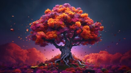 A beautiful tree with many colors on it Generative Ai
