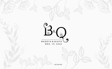 B,Q, BQ Beauty vector initial logo, wedding monogram collection, Modern Minimalistic and Floral templates for Invitation cards, Save the Date, Logo identity for restaurant, boutique, cafe in vector