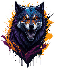 Wolf splattered from behind in cyberpunk style ai generated.