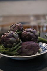 Fototapeta premium A close-up of some purple artichokes. 