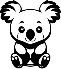 Black and white logo vector illustration of a cute and funny koala animal