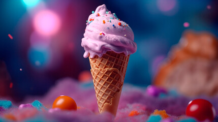 Ice cream cone is a beautiful summer. Generative AI, - obrazy, fototapety, plakaty