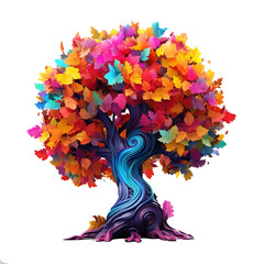 Colorful illustration of trees isolated on background with Generative AI